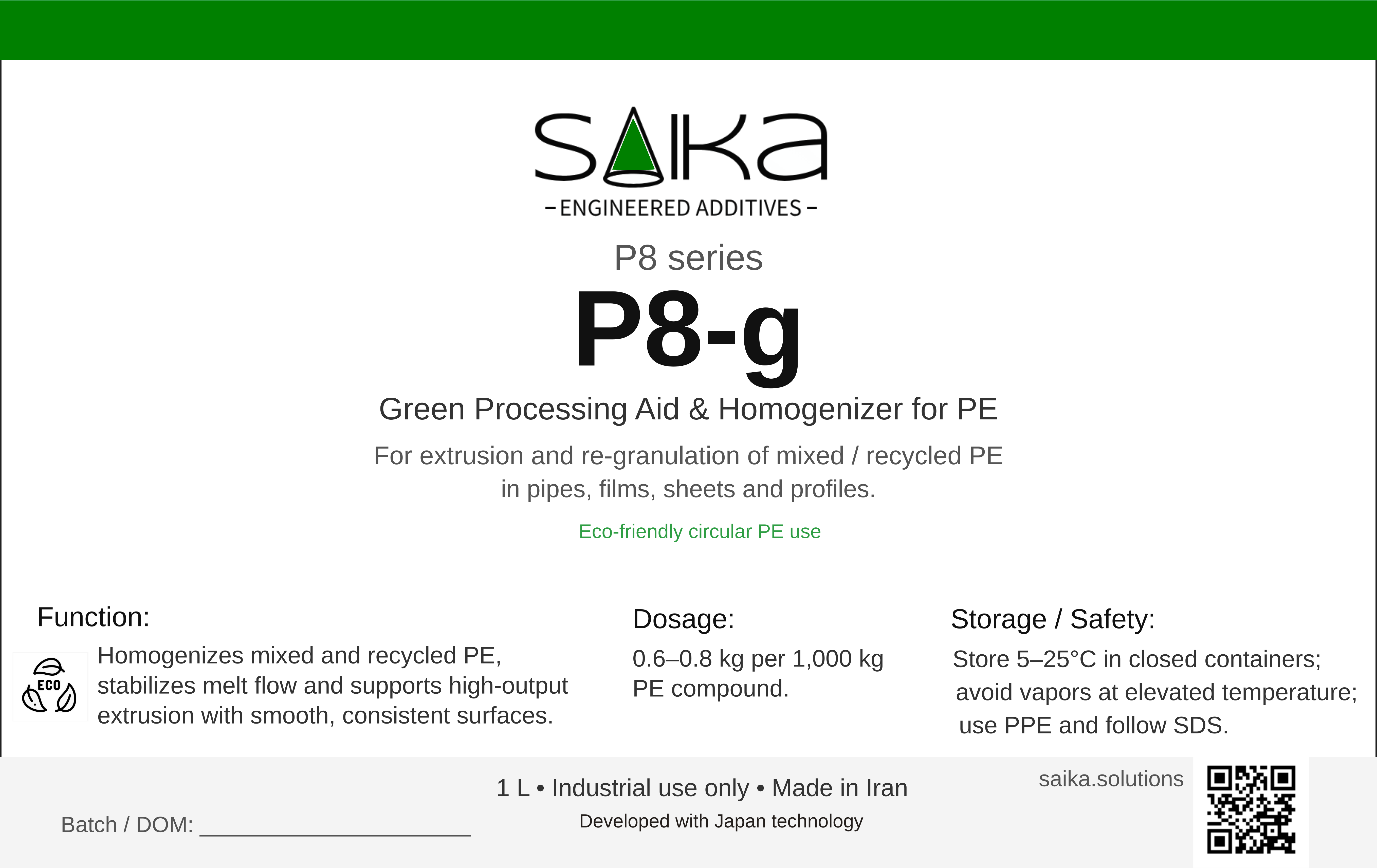 P8-g – Green processing aid & homogenizer for PE